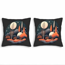 Set of 2 18x18in Throw Pillow Covers - Serene Nighttime Landscape with Moon