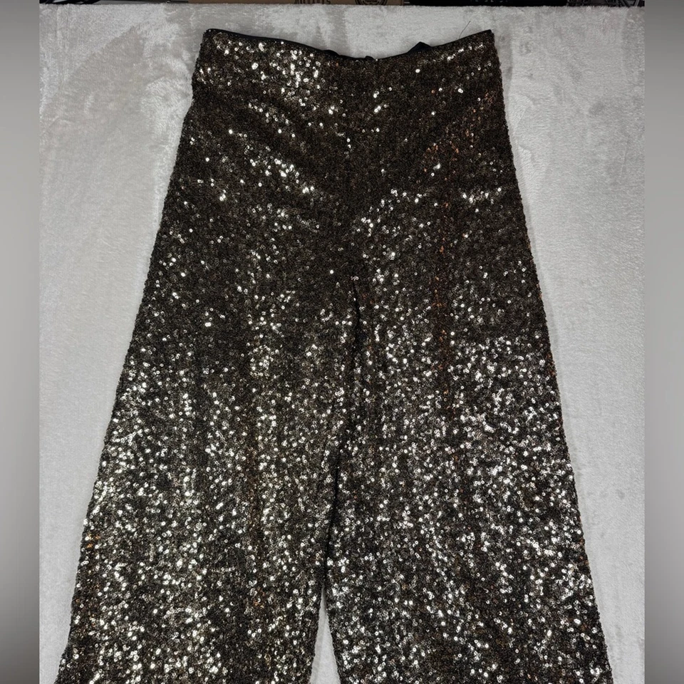 Banana Republic All Over Sequin 高腰金色黑色阔腿裤 XS — 第 2/4 张图片
