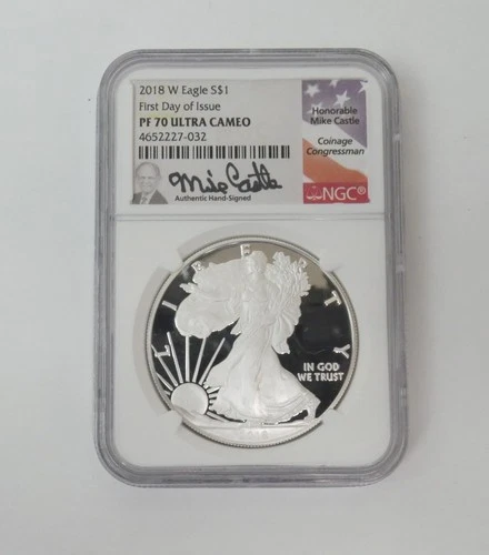 2018-W Proof American Silver Eagle NGC PF70 Ultra Cameo Signed Castle First Day