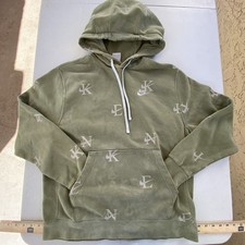 Nike Hoodie Mens Medium Green Allover Print Swoosh Letters Fleece DV9601-378