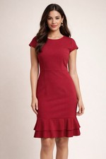 Eliza J Red Ruffle Hem Sheath Dress Womens Size 10 Sleeveless Cocktail Party