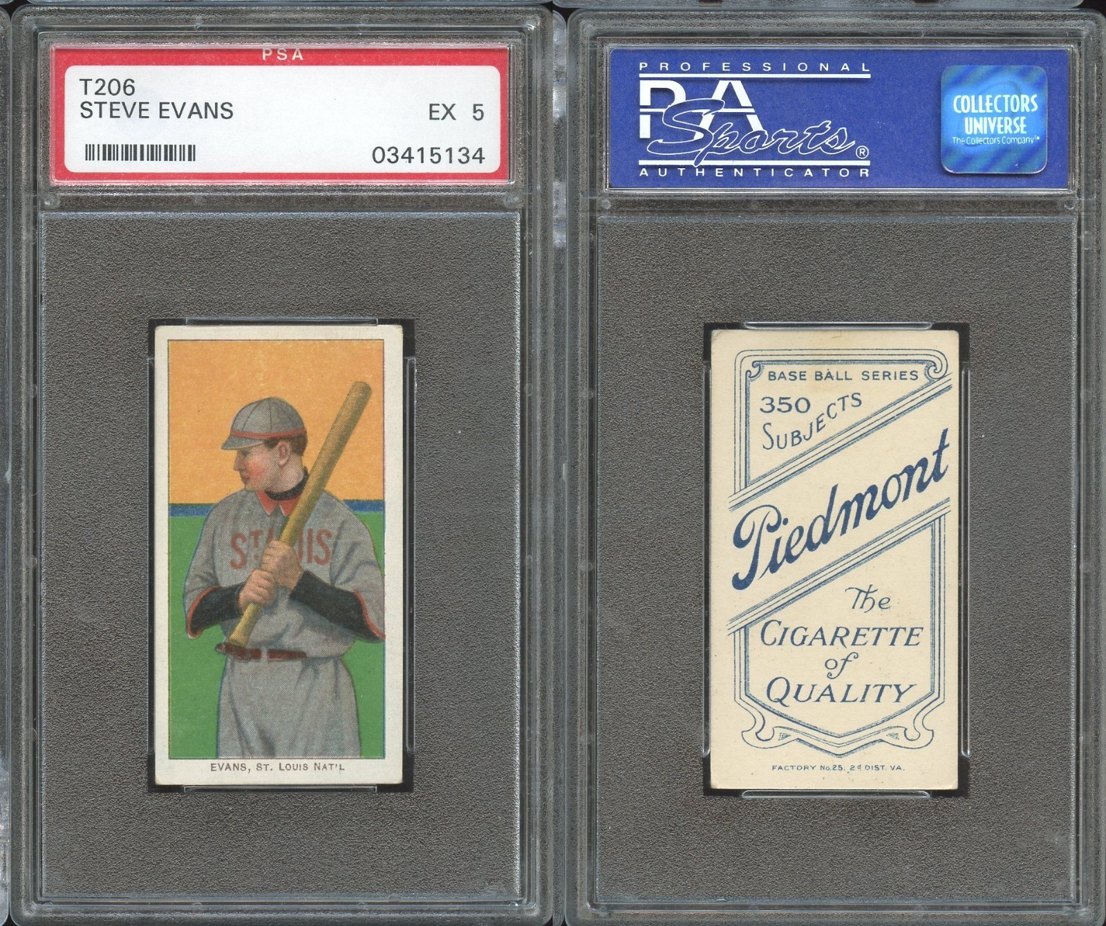T206 Steve Evans popular common ~~ PSA 5 high grade ~~ Piedmont 350 back