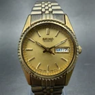 Seiko Watch Women 24mm Champagne Dial Gold Tone Daydate Round 7N83-0049 New Batt