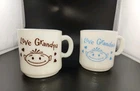 VINTAGE MILK GLASS MUGS I LOVE GRANDMA GRANDPA STACKABLE Retro Kitchen Kitsch