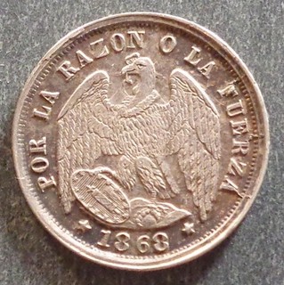 Chile plata 1/2 decimo 1868So tonificado