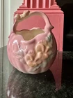 Hull Pottery Sunglow Basket 84 Vintage 1950s Pink Yellow Floral Butterfly
