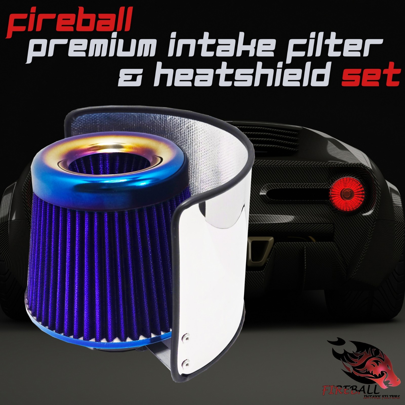 Reusable Cold Air Intake Filter and Heat Shield Kit Universal for Maserati