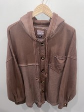American Eagle Brown Waffle Knit Button-Down Hoodie Women's Medium