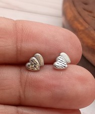 14k White Gold Double Heart Earrings. Tiny Studs, Pierced