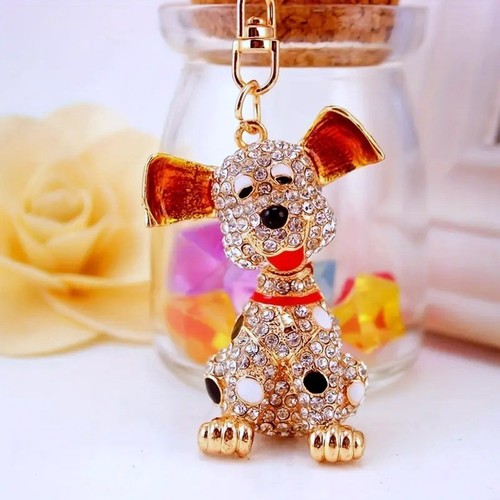 Carino Strass Cagnolino Charm Portachiavi Bling Cristallo Dalmata Cane Cucciolo Borsa - Foto 2 di 7