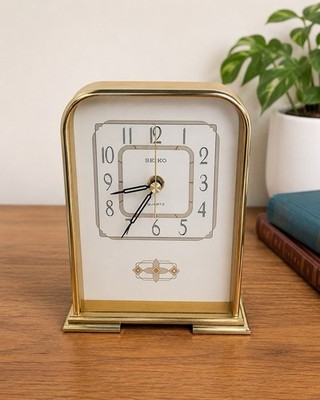 VINTAGE SEIKO QUARTZ TABLE DESK CLOCK QXG801GL JAPAN WORKING CONDITION