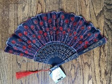 Black Red Folding Handheld Fan Sequins Masquerade Costume Party Gorgeous Fan