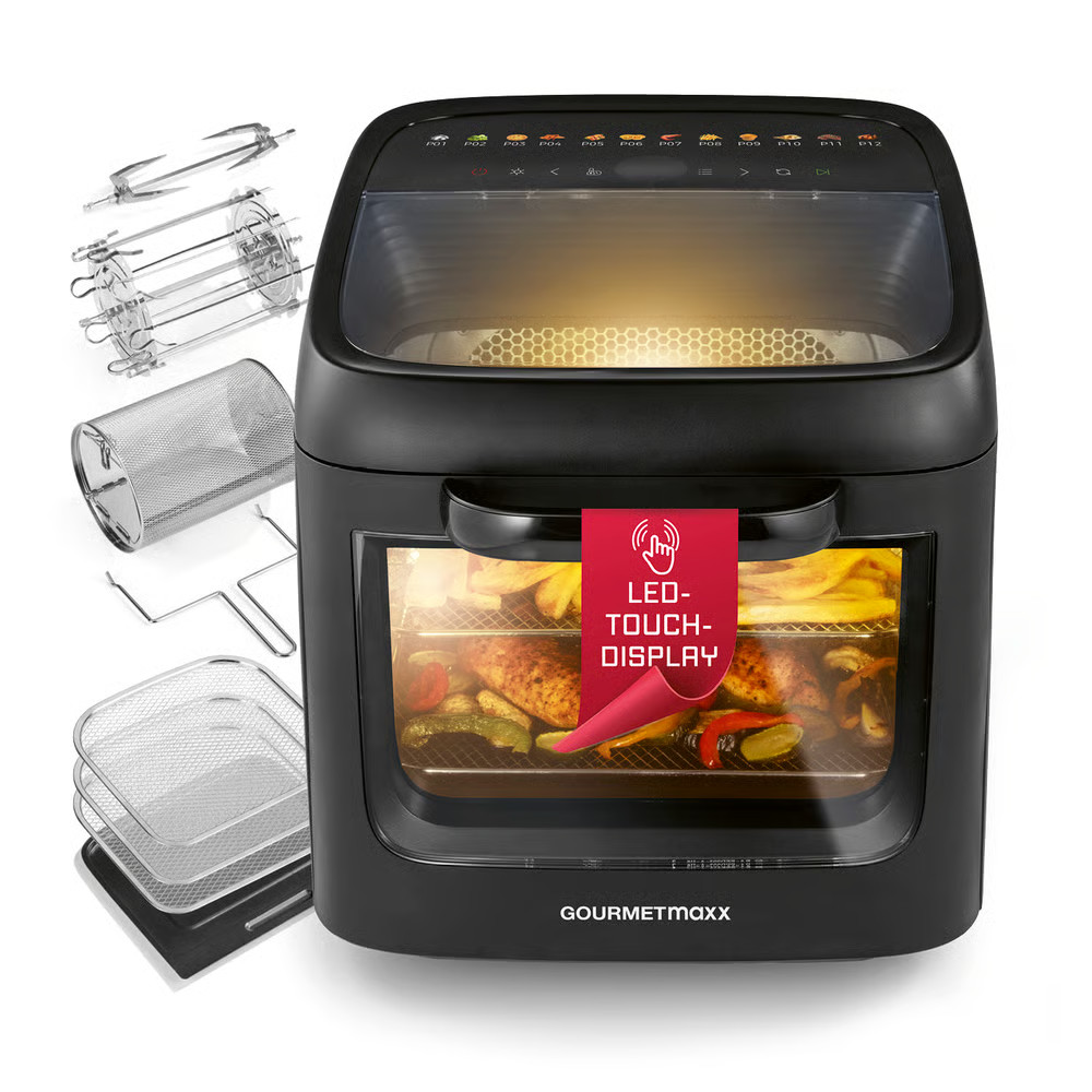 Friggitrice ad aria calda XXL 12,5 L Airfryer spiedo girevole finestra pollo ...