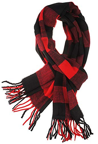 Super Soft Classic Scarf for women, Mens Warm Cashmere Buffalo Plaid Red Black