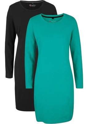 Jerseykleid aus Baumwolle mit Stretch Gr. 44/46 Schwarz+Smaragd Basic-Kleid Neu*