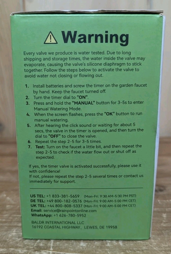 Rainpoint 1-Zone Water Timer ITV105 Water/Rustproof Rain Delay Watering NIB