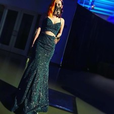Glittery Blue Two-piece Mermaid Prom Gown With Sweetheart Neckline Size 2