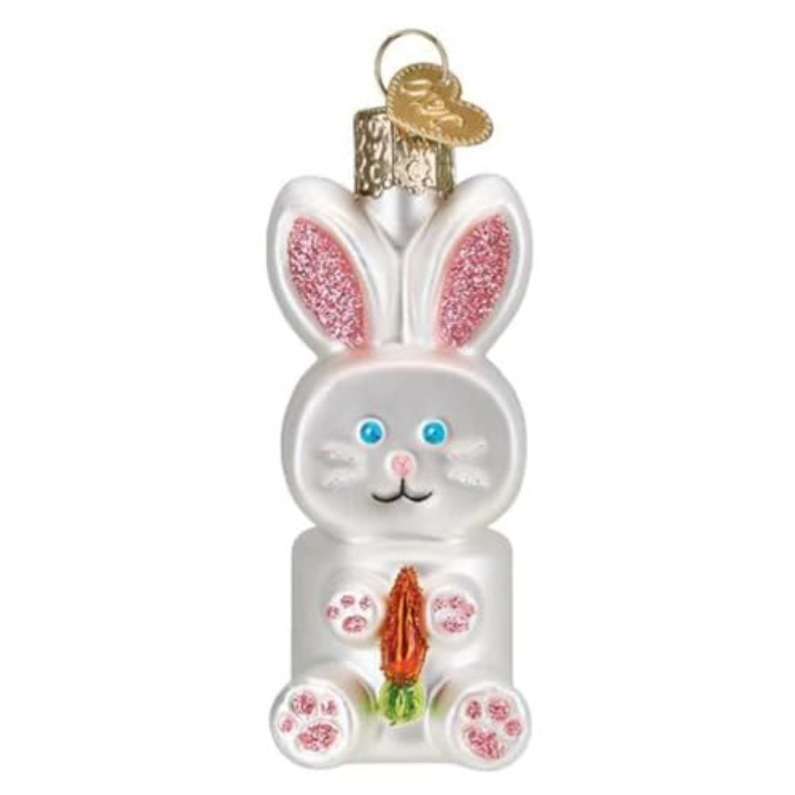 Old World Christmas Marshmallow Bunny Glass Ornament with Free Box