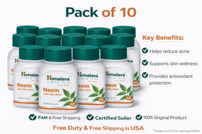 Himalaya Neem Tablets Herbal Skin Wellness Support 180 Tabs Pack of 10