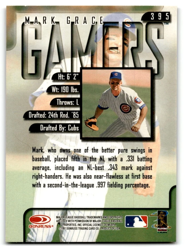 1997 Leaf #395 Mark Grace Chicago Cubs - Image 2 of 2