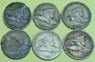 Lot of (6) 1957 &1958 Flying Eagle Cents Some Culls 1 Clipped