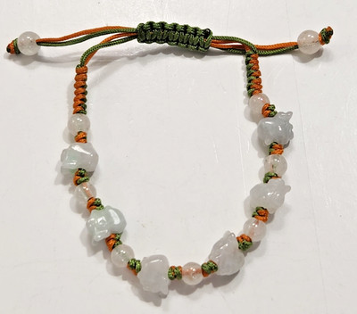 Hand Woven Carved White Jade Piggy Charm Sliding Knot Bracelet Zodiac Animals
