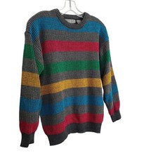 Gitano Mens M Sweater Striped Knit Acrylic Ribbed Cuff and Hem Soft 80s Vintage