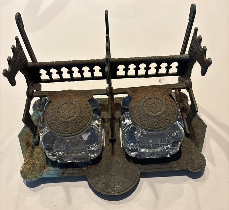 Antique Eastlake Cast Iron Double Inkwell - Pat Nov 25, 1879