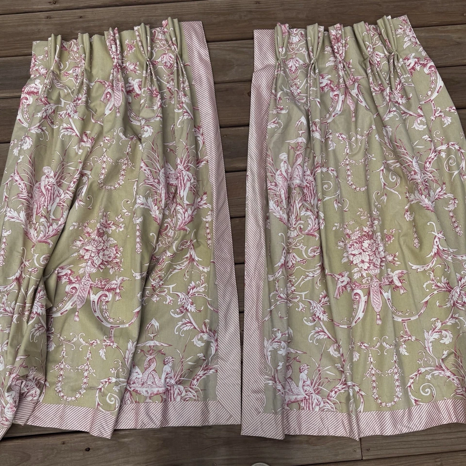 "Cortinas de algodón de dos paneles para toile 20"" X 48"" L forradas tostadas pesadas rojo blanco" Foto 2 de 4