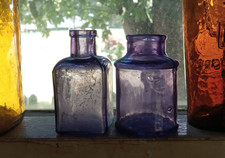 PAIR OF AMETHYST HAND BLOWN CARTER'S MADE IN U.S.A. INK BOTTLES ROUND & SQUARE