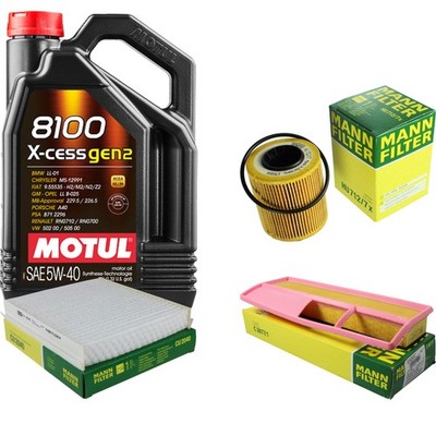 MANN Inspektionspaket 5L MOTUL 8100 X-CESS 5W-40 für Fiat Linea 1.3 D Multijet