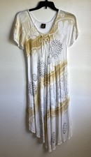 OMJA World Short Sleeve Sheer Dress Free Size Tie Dye Crème Embroidered Hippie
