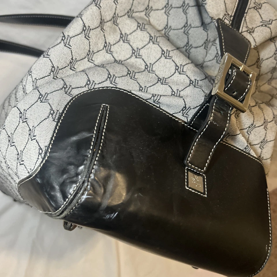 Bolso de Lona de Hombro Vintage Ralph Lauren Signature Monograma Cuero Lona Foto 4 de 4