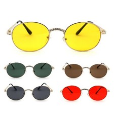 Oval Rhinestone Jewel Encrust Round Pimp Metal Rim Sunglasses