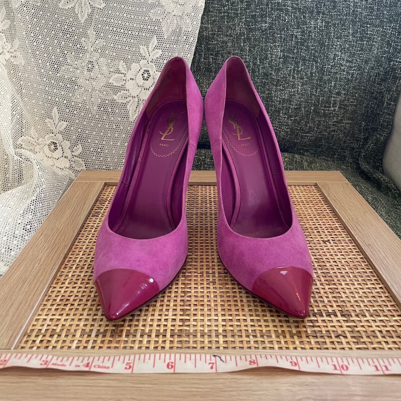 SAINT LAURENT Décolleté bicolore in pelle scamosciata rosa YSL taglia 9 1 2