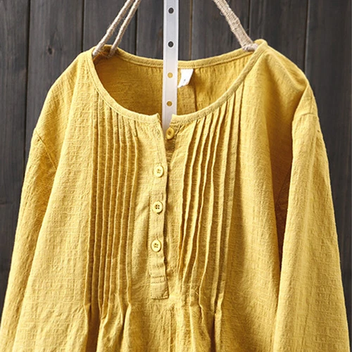 Womens Cotton Linen Tunic Tops Baggy Long Sleeve Ladies T-Shirt Blouse - Bild 5 von 21