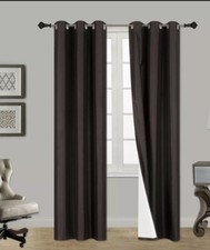 dark Brown 1 SET BLACKOUT FAUX SILK WINDOW LINED CURTAINS PANEL DRAPE 37 x 63
