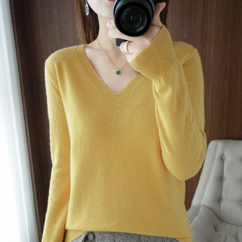 Winter Damen Kaschmirmischung Pullover lässig V-Ausschnitt Pullover Mode Strick Tops - Bild 11 von 33
