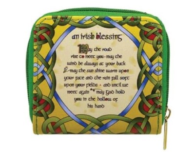 Royal Tara Irish Blessing 100% PU Leather Wallet with Zip Closure & Compartments