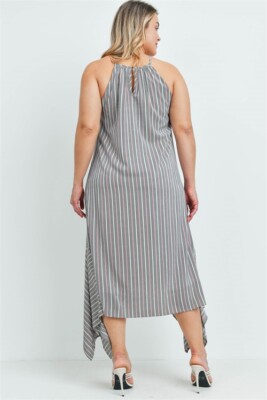 chinese dress ladies MEGAN Sheer Stripe Sleeveless Maxi Dress, Smoke – 4OURDREAMERS main image 0