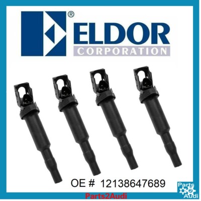 ELDOR Ignition Coil Coils, 4pcs with Spark Plug Connector OEM TO BMW 12138616153