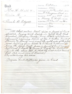 Antique 1912 Deed Document Geo H. Hall & Wife to Iva B. Edgell Signed