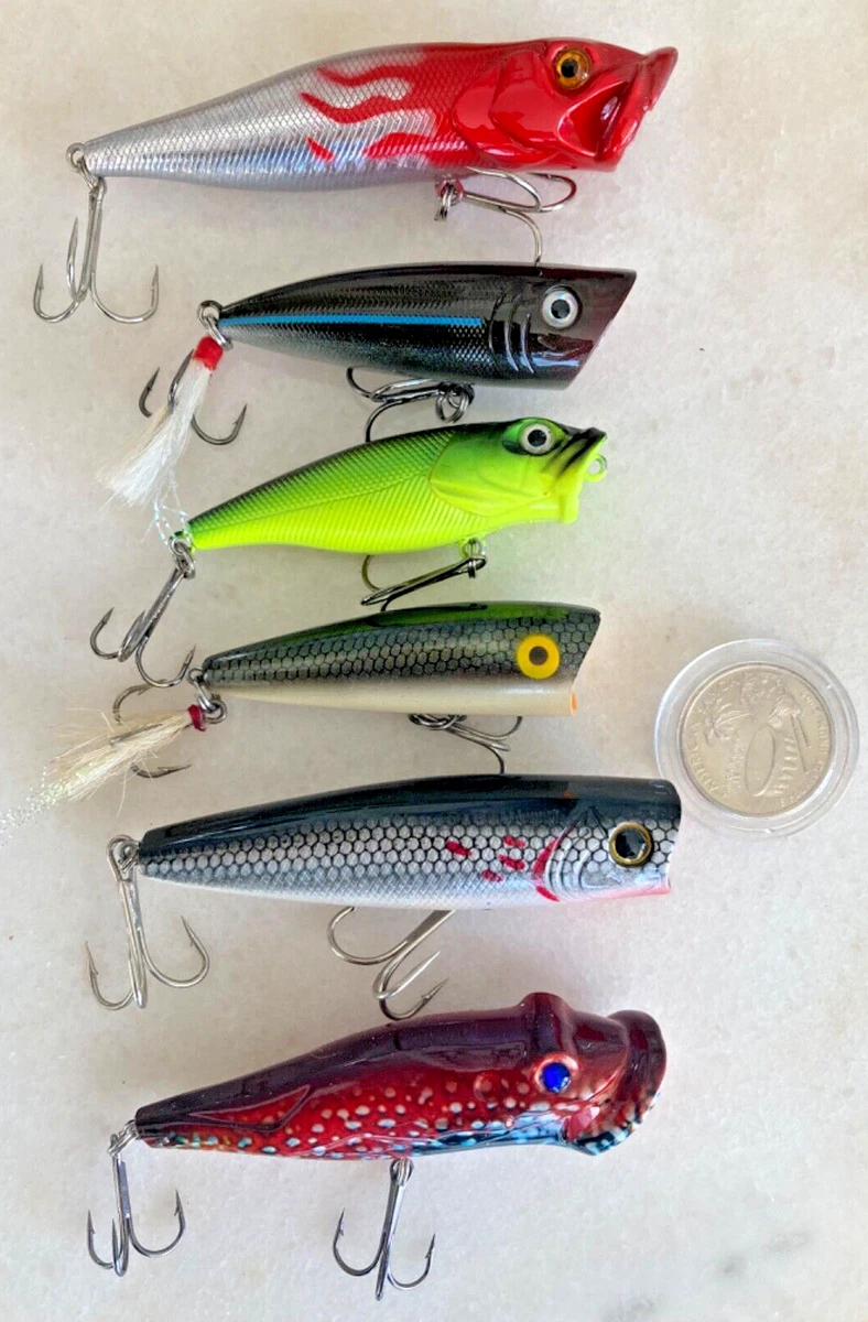Lot De 6 Leurres Vintage Rebel Pop’R Poppers – Topwater Pour Pêche à L'achigan, état Impeccable