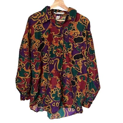 ★Vintage★multi pattern shirt Vintage 90's Jack Mulqueen Silk Top silk pattern shirt