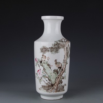 Fine Old Chinese Antique Porcelain Qing Jiangcai Peony Bird