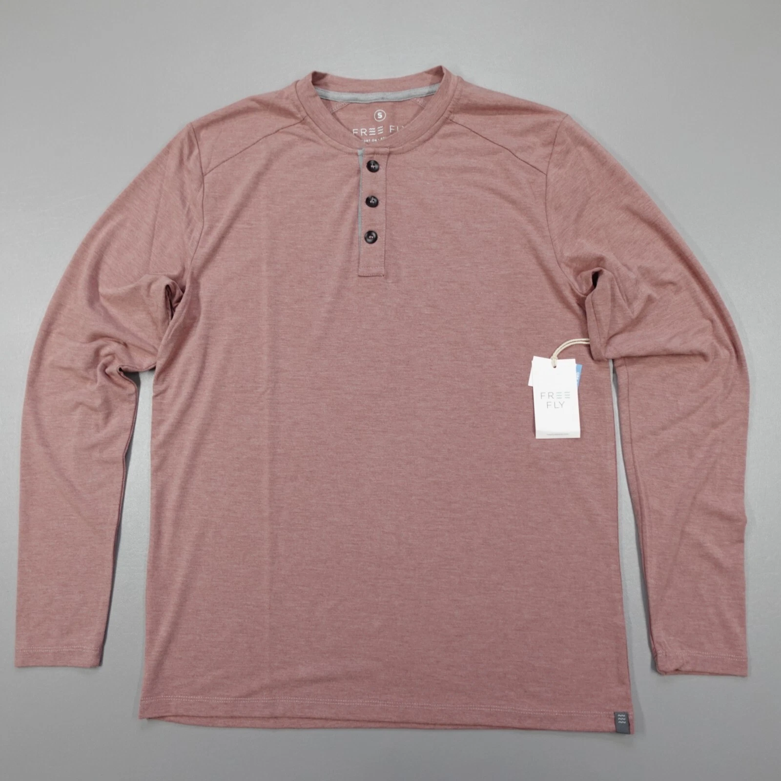 Free Fly Bamboo Flex Henley L/S Heather Brick MBH119-S Soft UPF 50+ Men's Size S