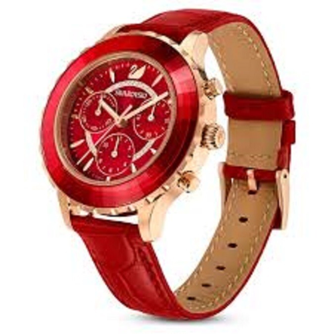 Swarovski Octea Lux Chrono, Red Leather Rose Gold Tone Swarovski Octea Lux Chrono, Red Leather Rose Gold Tone