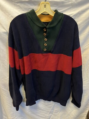 Vtg 90s Lands End Mens Henley Sweater Size XL 46-48 Made In USA 