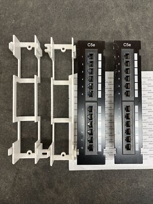 two CAT5e 12 Port Patch Panel RJ45 110 Network Mini Surface Wall Mount Bracket