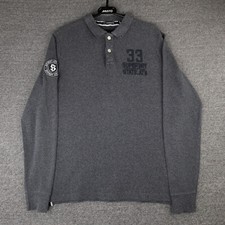 Superdry Polo Shirt Mens 2XL XXL Grey Navy Adult Pullover Casual